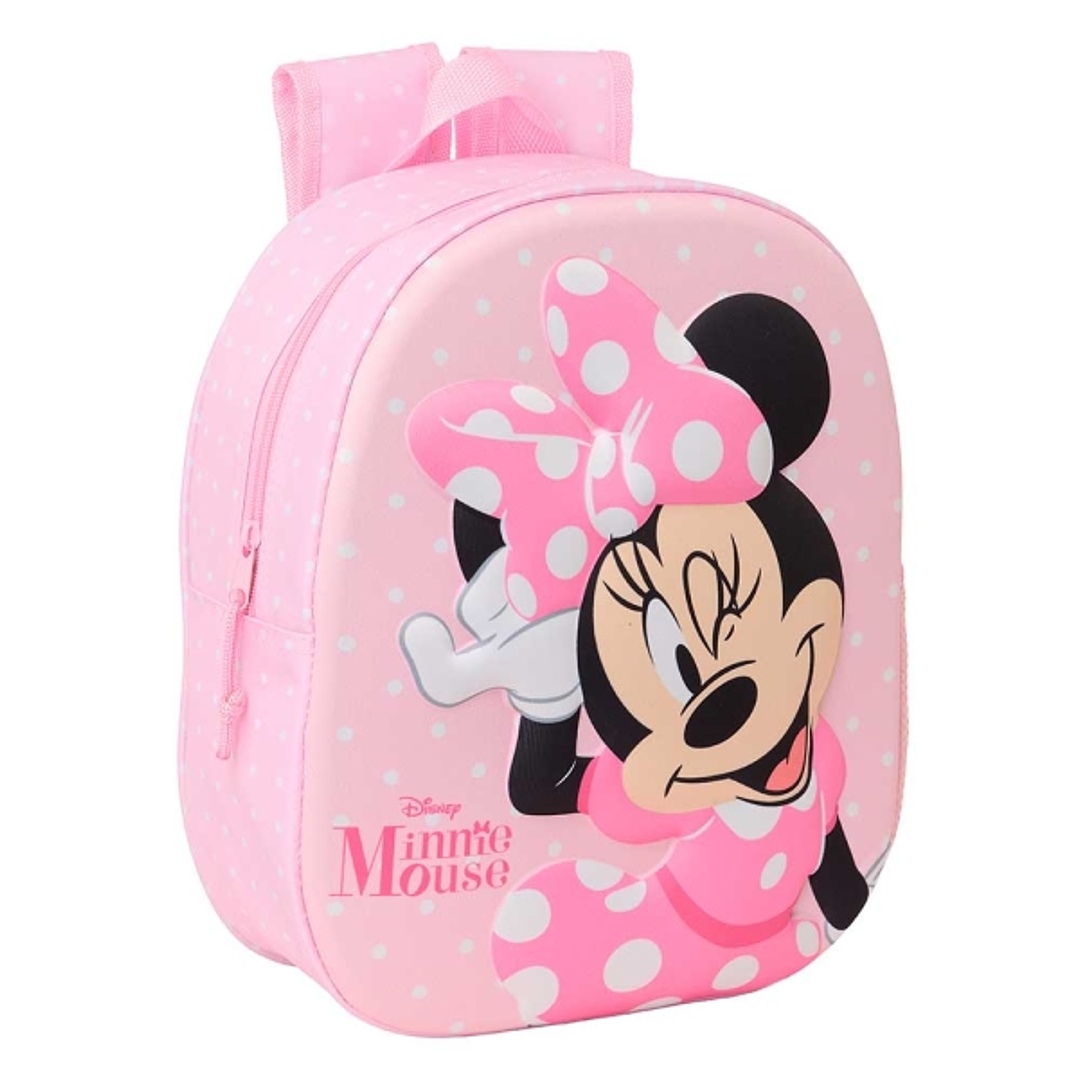 Safta Minnie Mouse Mochila 3D de 8.64L - Portabotellas - Tarjeta de Identificacion Personal - Hombreras Acolchadas - 27x33x10cm - Color Rosa Pastel 1