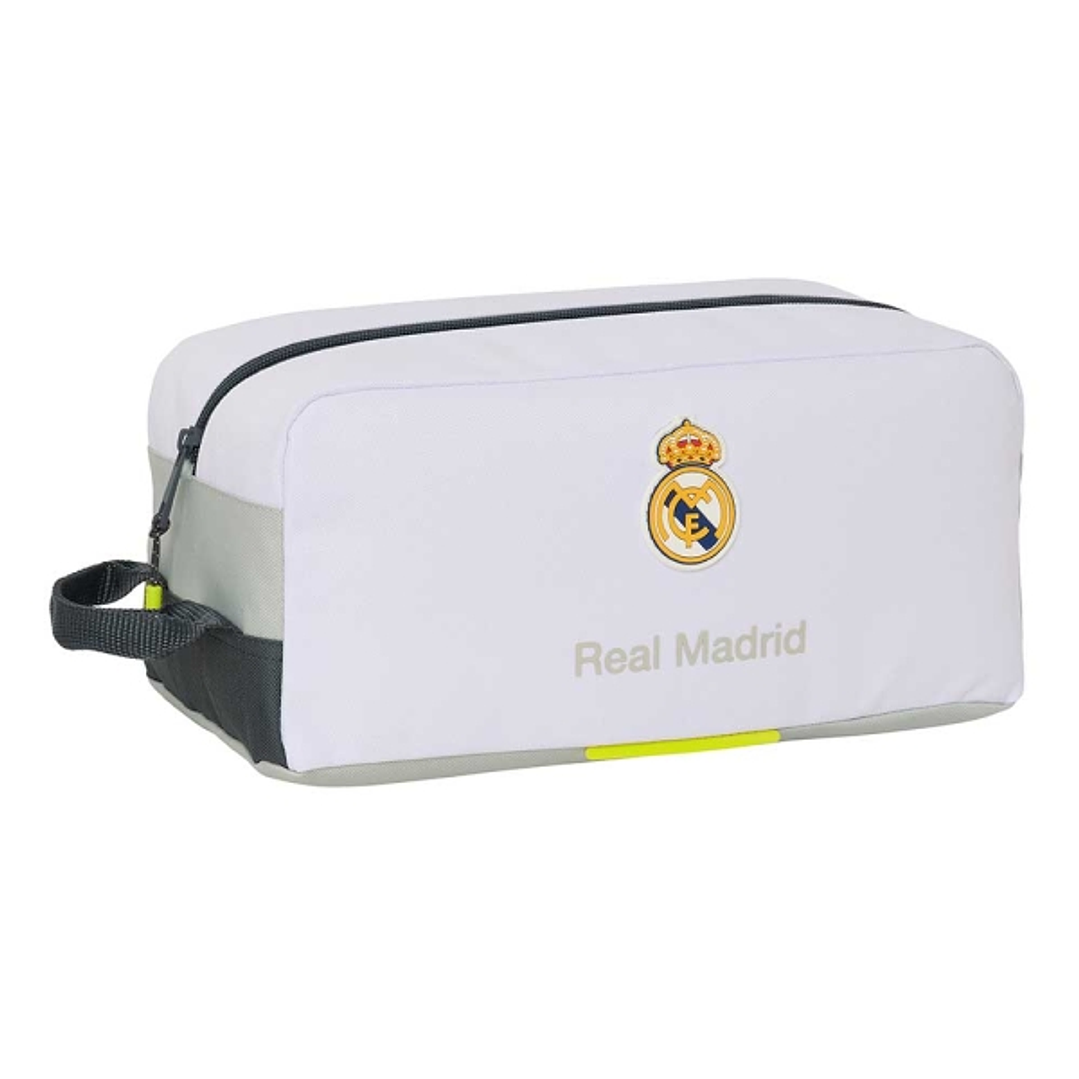 Safta Real Madrid Zapatillero de 9L - Asa de Mano - Cierre de Cremallera - 34x15x18cm - Color Blanco y Negro 1