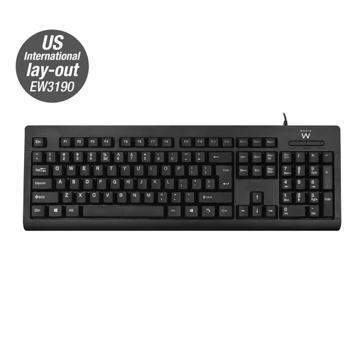 Ewent Teclado con Cable USB - Perfil Delgado - Patas Ajustables - Disposicion Inglesa QWERTY US - Cable de 1.35m - Color Negro 1