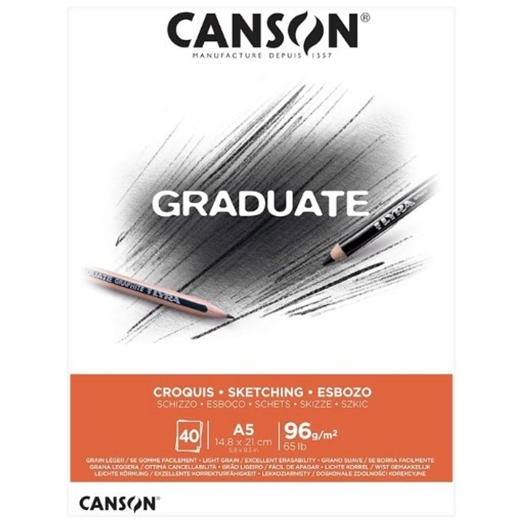 Canson Graduate Sketch Bloc Encolado de 40 Hojas A4 - 96g - Grano Fino - Color Blanco 1