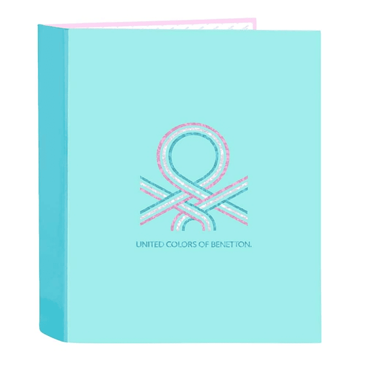 Safta Benetton Dolce Carpeta con 4 Anillas 40mm - Tapas Duras Forradas - Formato Folio - 270x60x330mm - Color Turquesa 1