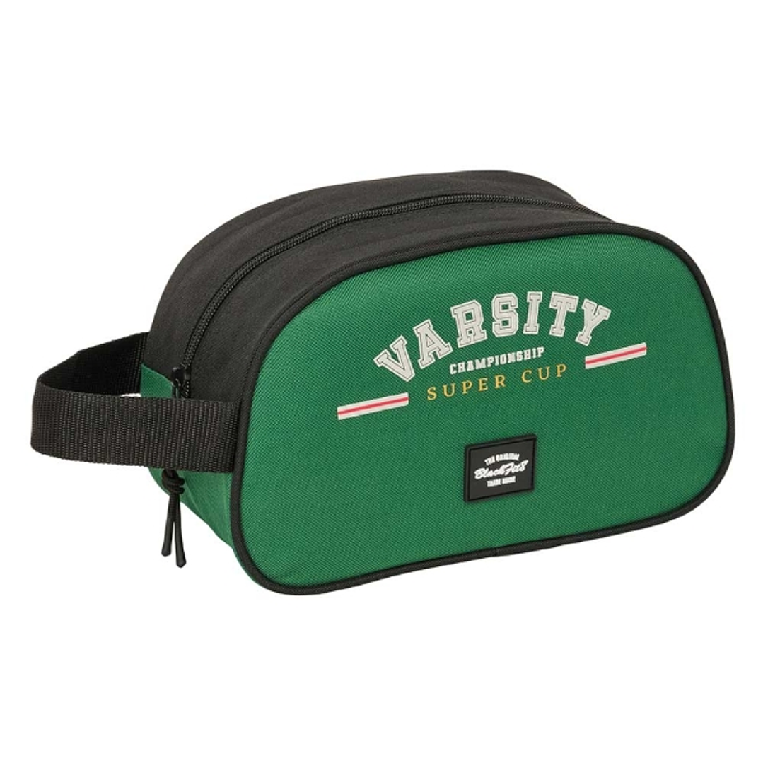 Safta Blackfit8 Varsity Neceser de 5L - Cremallera - Asa Lateral - Adapatable a Carro - 260x120x150mm - Color Negro y Verde 1