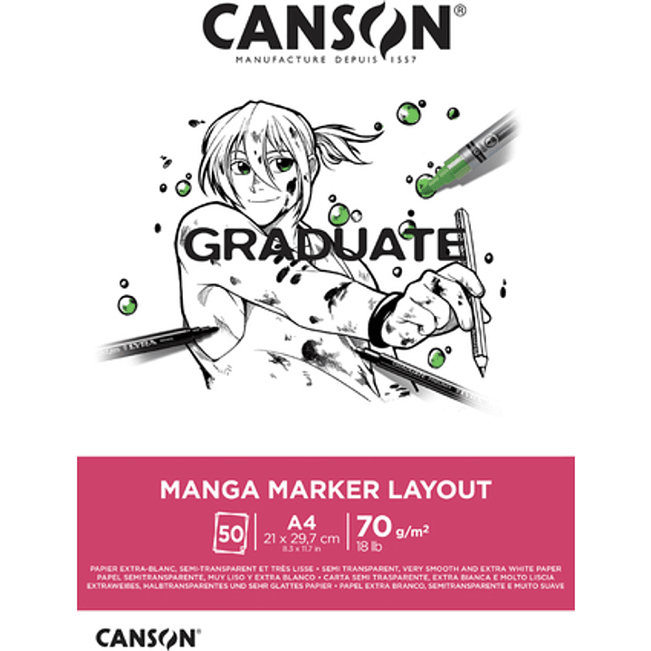 Canson Graduate Manga Layout Bloc Encolado de 20 Hojas A4 - 70g - Extraliso - Color Blanco 1