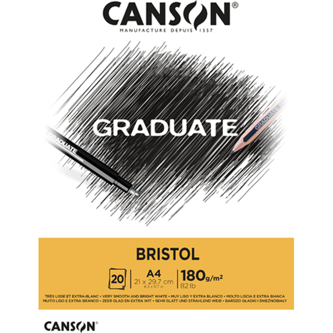 Canson Graduate Bristol Bloc Encolado de 20 Hojas A4 - 180g - Extraliso - Color Blanco 1