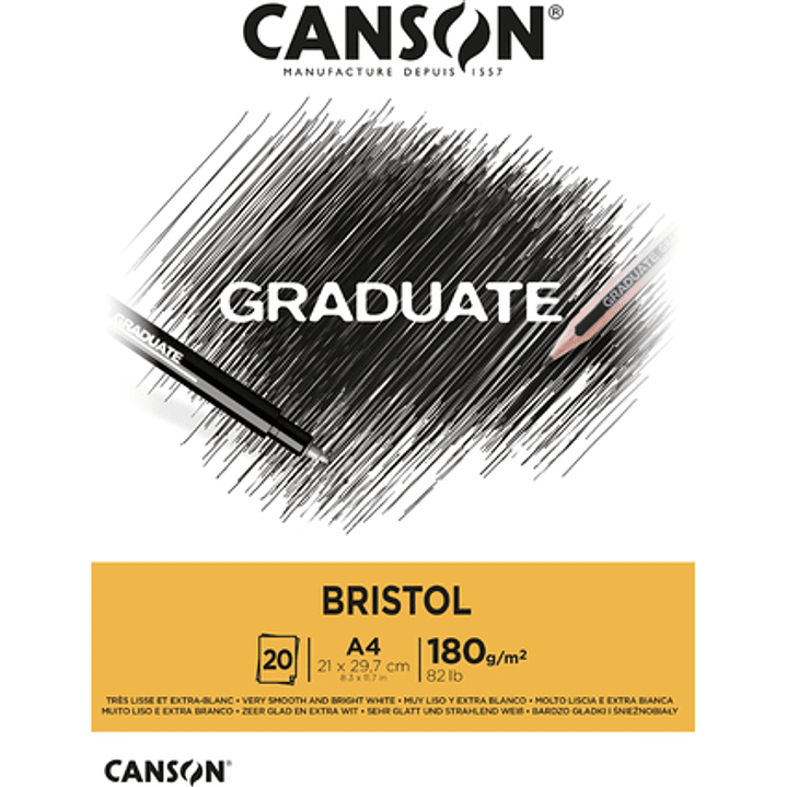Canson Graduate Bristol Bloc Encolado de 20 Hojas A4 - 180g - Extraliso - Color Blanco 1