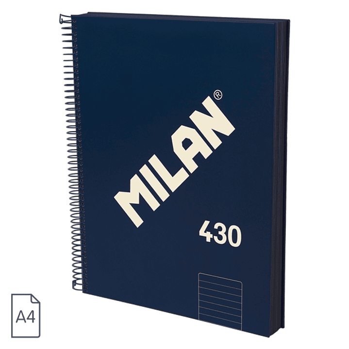 Milan 430 Since 1918 Cuaderno A4 con Espiral - Papel a Lineas de 7mm - 120 Hojas de 95g - Tapa Dura - Color Azul 1