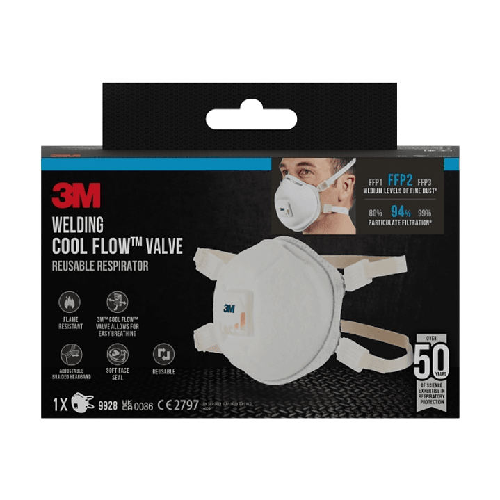 3M Mascarilla para Particulas FFP2 - con Valvula - Especial Soldadura - Reutilizable - para Niveles Medios de Particulas - Color Blanco 1