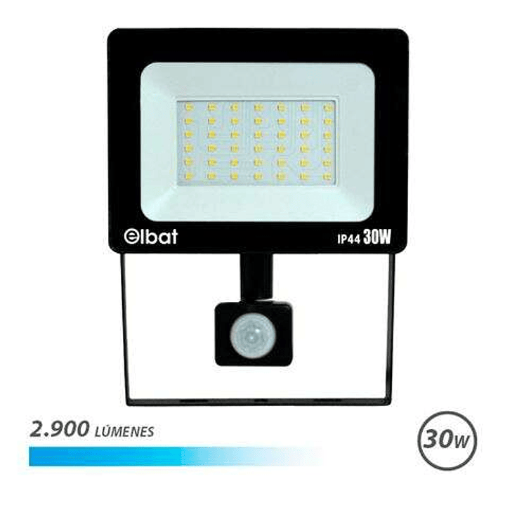 Elbat Foco LED con Sensor de Movimiento - Potencia: 30W - Lumenes: 2900 - Luz Fria 6.500K - Vida Util: 30.000 - 50.000 Horas - Angulo 120º - Proteccio 1