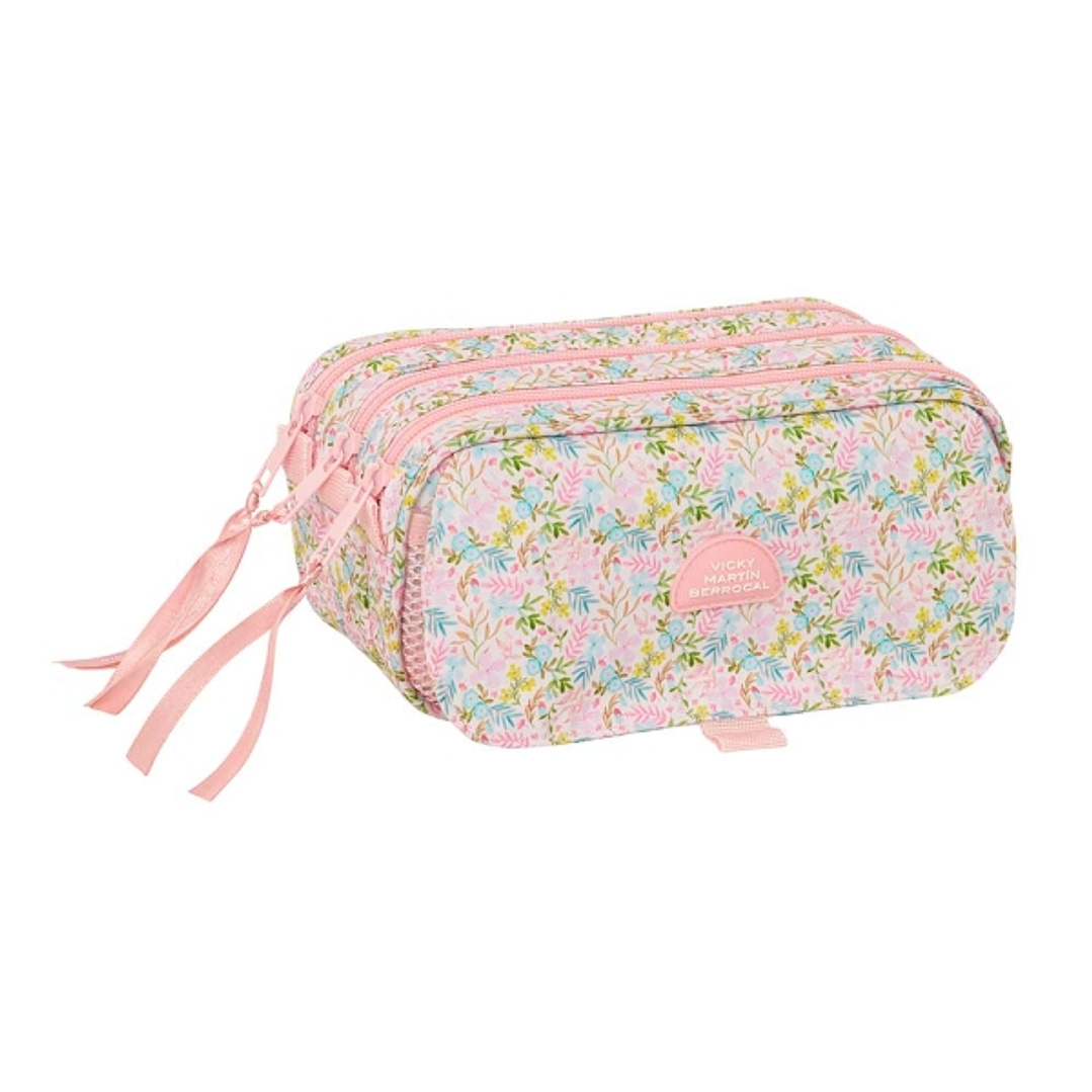 Safta VMB Portatodo - 3 Compartimentos con Cremalleras - Bolsillo Frontal - Cinta Adaptable - 1.72L - 215x80x100mm - Color Rosa 1