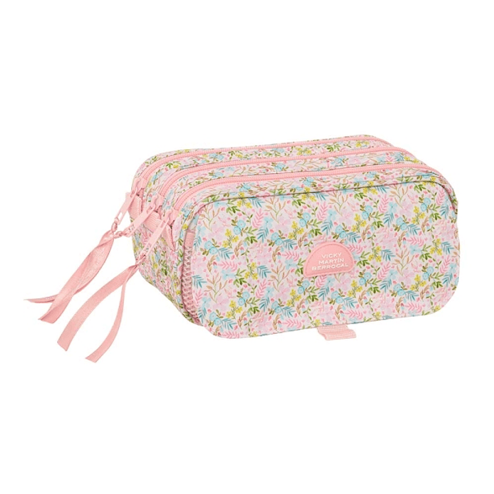 Safta VMB Portatodo - 3 Compartimentos con Cremalleras - Bolsillo Frontal - Cinta Adaptable - 1.72L - 215x80x100mm - Color Rosa 1