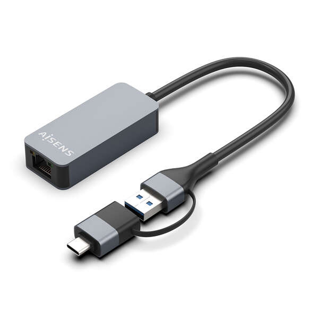 Aisens Conversor USB3.2 Gen1 USB-A+USB-C a Ethernet 2.5G 10/100/1000/2500 MBPS - 15cm - Color Gris 1
