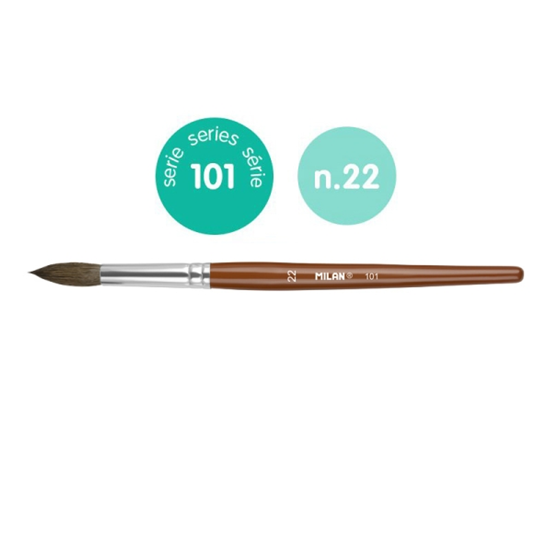 Milan 101 Pack de 3 Pinceles Escolares Redondos Numero 22 - Bolsa con Colgador - Pelo de Cabra y Sintetico - Color Madera Oscuro 1
