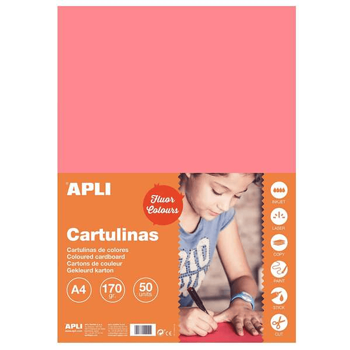 Apli Cartulina Rosa Fluorescente A4 170g 50 Hojas 1