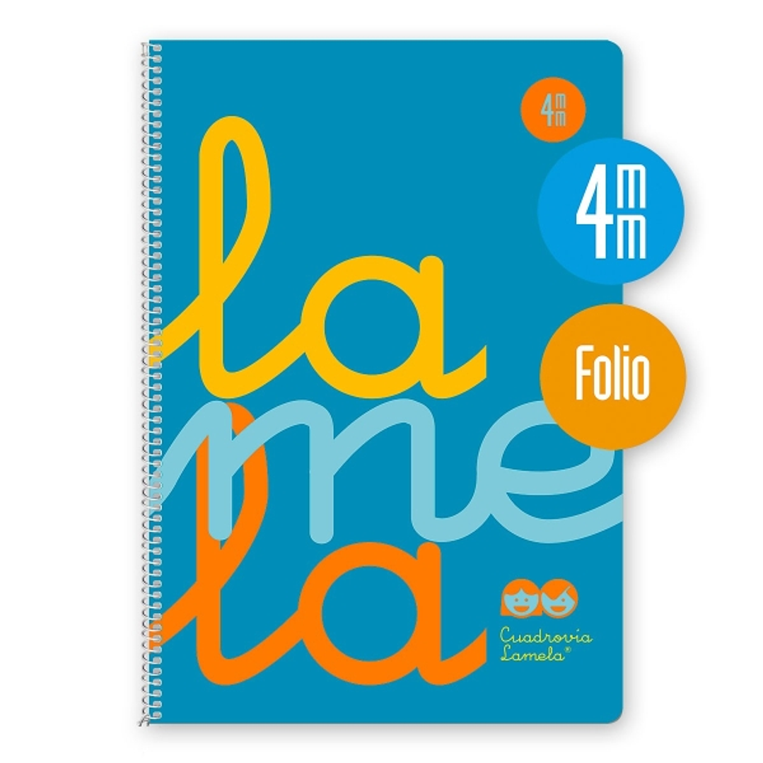 Lamela Cuaderno Espiral con 80 Hojas de 90g/m2 con Margen - Formato Folio - Pauta Cuadrovia de 4mm - Cubierta de Polipropileno - Papel Offset Blanco E 1