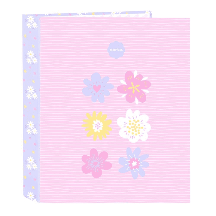 Safta Bouquet Carpeta con 4 Anillas 40mm - Tapas Duras Forradas - Formato Folio - 270x60x330mm - Color Rosa Pastel 1