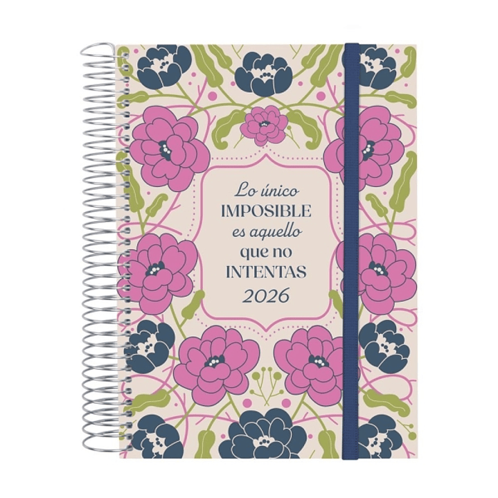 Finocam Design Collection Agenda de Espiral - Anual 2026 - Tapa Ligera - Formato E10 - 172x29x212mm - 1 Dia por Pagina - Tematica de Flores 1