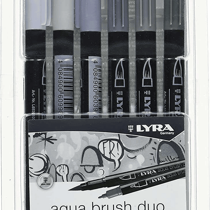 Lyra Aqua Brush Duo Pack 6 Rotuladores de Doble Punta - Trazos 1-5 y 1mm - Tinta Base de Agua - Colores Tonos Grises 1