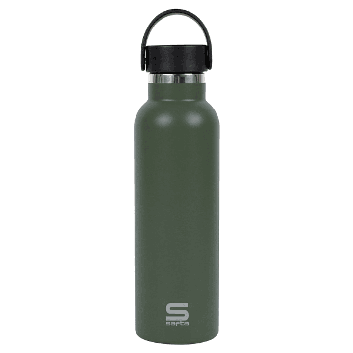 Safta Botella Termo de 600ml - Acero Inoxidable - Base de Silicona Antideslizante - Asa Superior - Color Verde 1