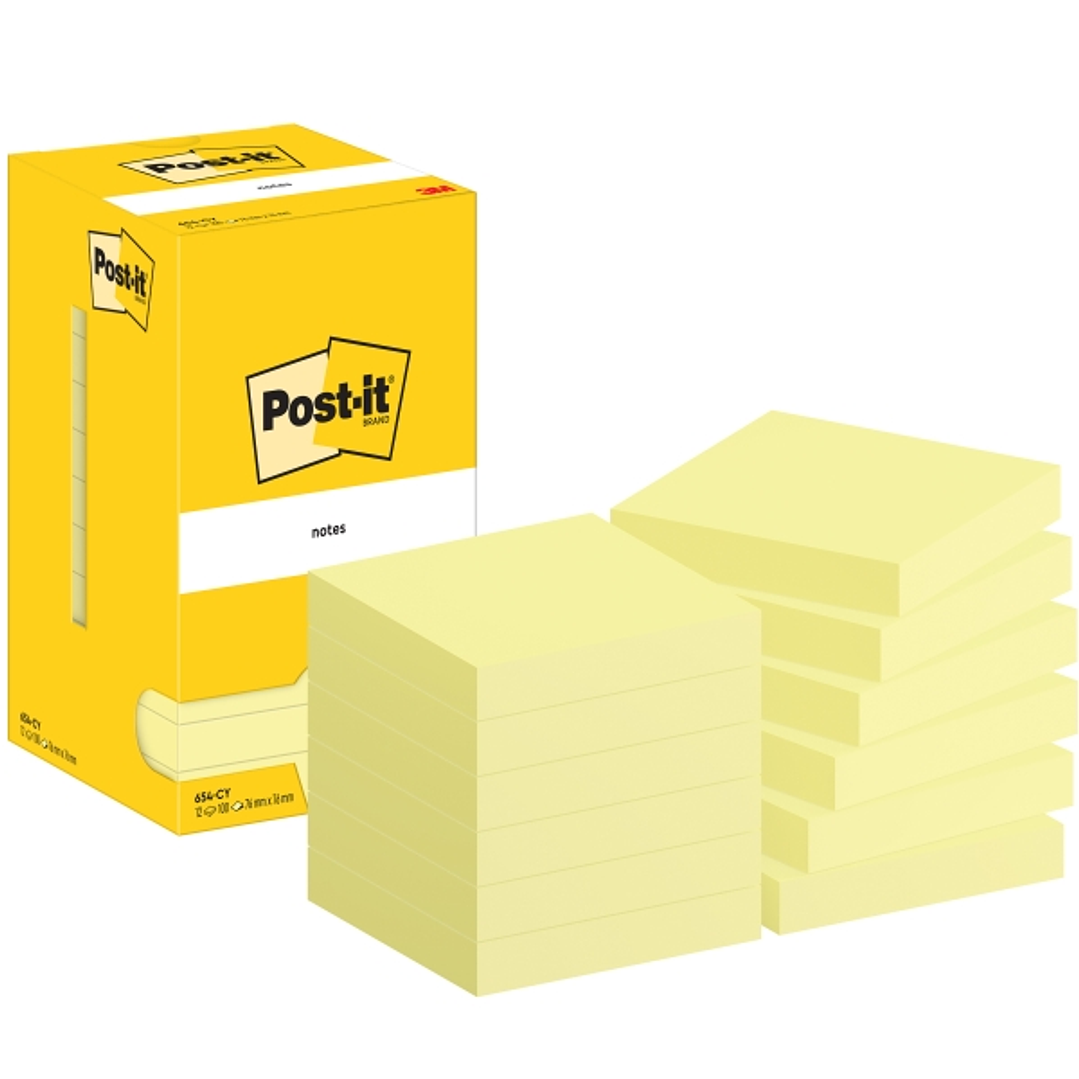 Post-It Pack de 12 Blocs de 100 Notas Adhesivas Reposicionables - Forma Cuadrada - 76x76mm - Color Amarillo Claro 1