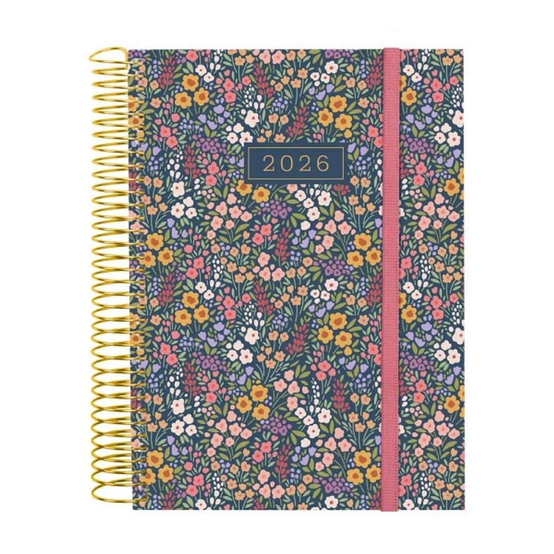Finocam Design Collection Agenda de Espiral - Anual 2026 - Tapa Ligera - Formato E10 - 172x29x212mm - 1 Dia por Pagina - Tematica de Flores 1