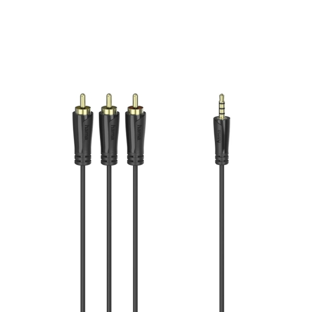 Hama Essential Cable de Audio - Jack 3.5mm Macho - RCA Macho x3 - Contactos Chapados en Oro - Longitud 1.5m - Color Negro 1