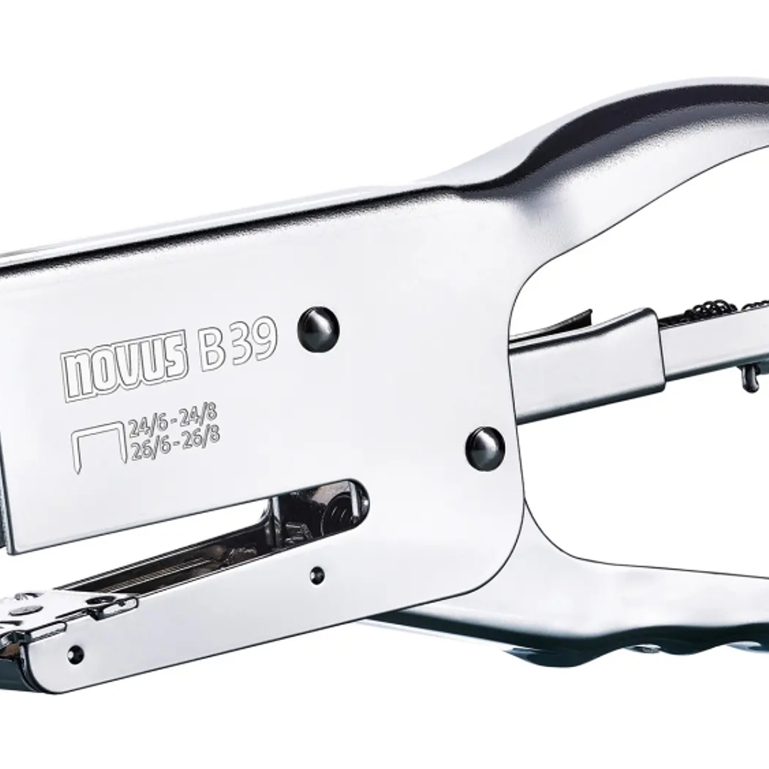 Novus B 39 Grapadora Metalica de Tenaza - Hasta 50 Hojas - Grapado Cerrado y Abierto - Color Cromado 1