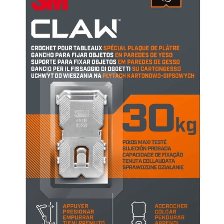 3M Claw Pack de 2 Ganchos de Metal para Paredes de Yeso - Soporta hasta 30kg - Color Gris/Titanio 1