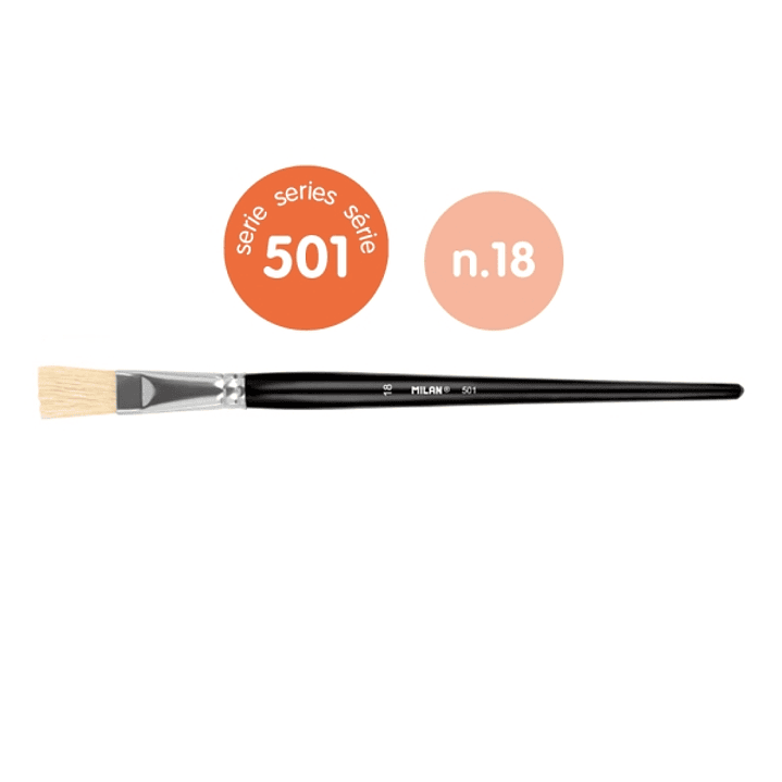 Milan 501 Pack de 4 Pinceles Planos Numero 18 - Bolsa con Colgador - Cerda Natural - Color Negro 1
