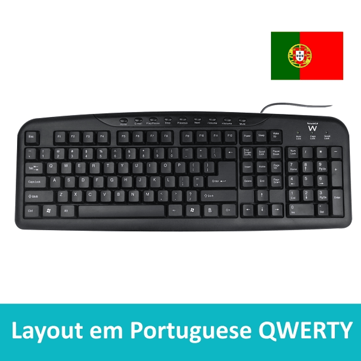 Ewent Teclado con Cable USB - Disposicion Portuguesa QWERTY PT - Plastico ABS - Teclas Silenciosas - Cable de 1.2m - Color Negro 1