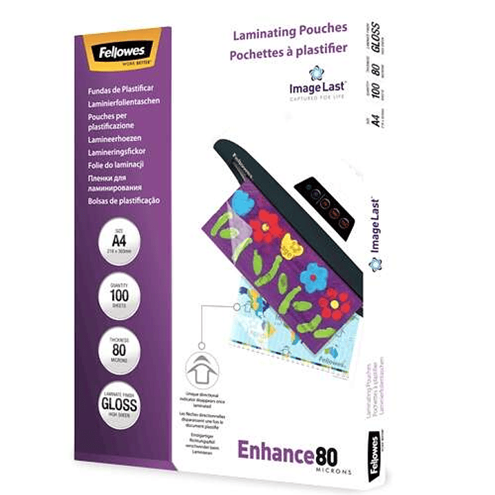 Fellowes Pack de 100 Fundas para Plastificar Brillo A4 - 80 Micras - Alta Calidad - Transparente 1