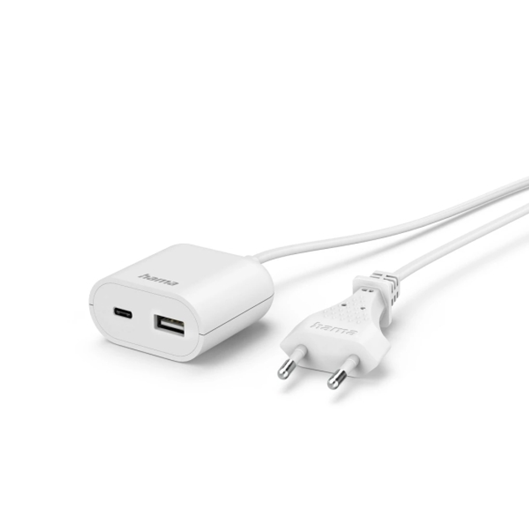 Hama Cargador con Cable Integrado de 1.9m - 17.5W - USB-C - USB-A - Color Blanco 1