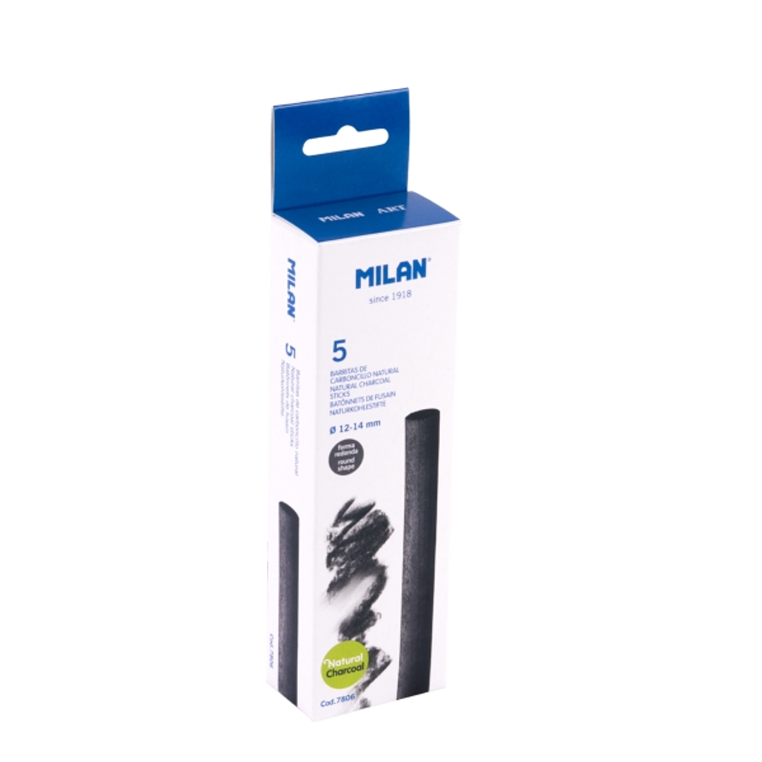 Milan Pack de 5 Barritas de Carboncillo - Natural - Redondo de 12-14mm - Color Negro 1