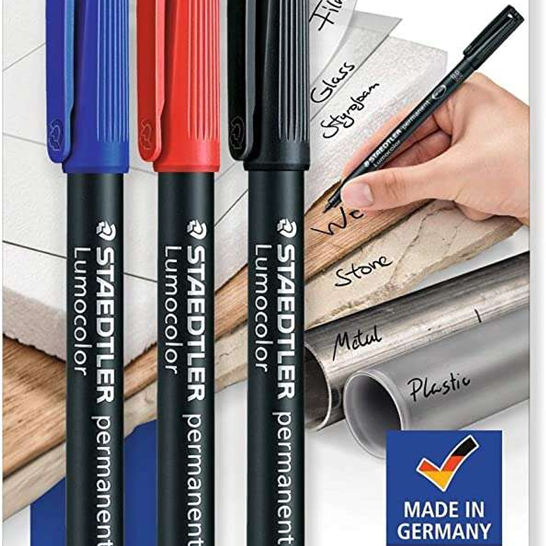 Staedtler Lumocolor Permanent Pen 317 Pack de 3 Rotuladores Permanentes - Trazo de 1mm Aprox - Secado Rapido - Colores Surtidos 1