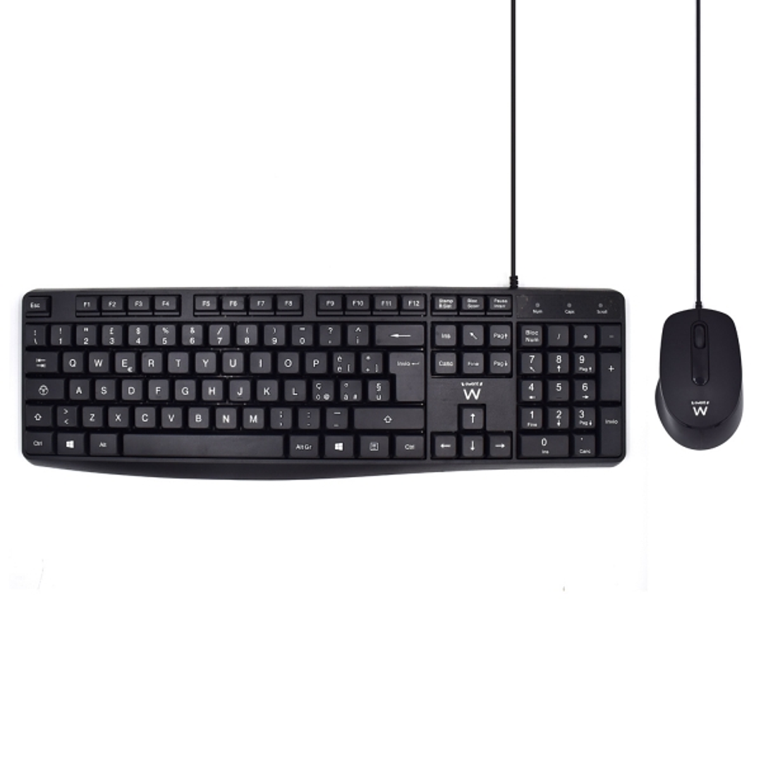 Ewent Pack Teclado + Raton para Oficina - Teclas Silenciosas de Perfil Bajo - 1000dpi - Disposicion Italiana QWERTY IT - Cable de 1.35m - Teclas Silen 1