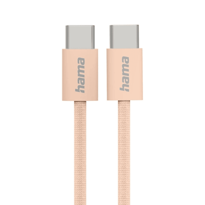 Hama Fabric Cable USB-C Macho - Potencia Maxima 60W - Longitud 1m - Nailon - Velocidad hasta 480Mbps - Blindado - Color Naranja 1