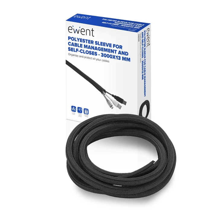 Ewent Manguito Organizador de Cable Polyester - Auto Cierre - 3m - 13mm - Color Negro 1