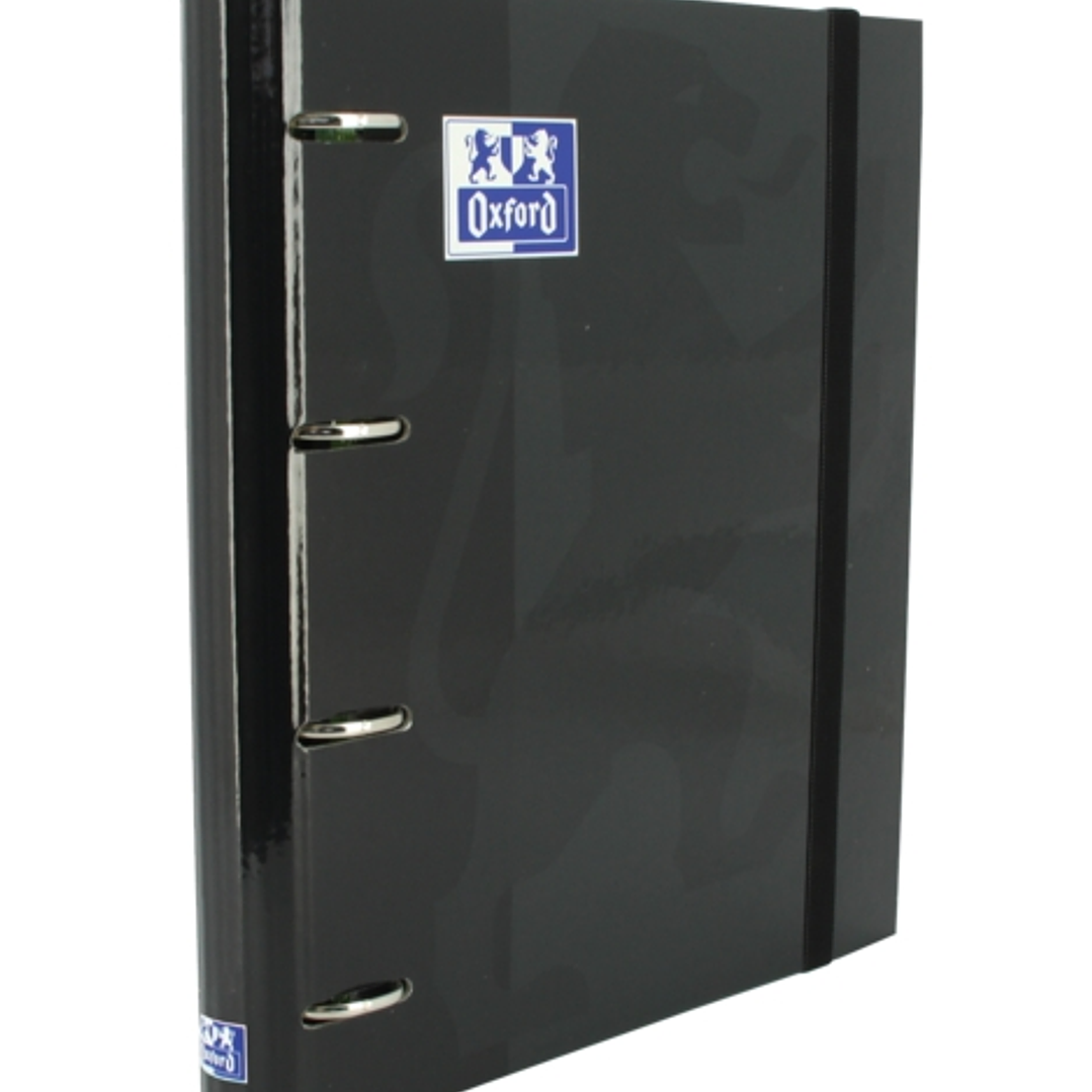 Oxford Europeanbinder Classic A4+ Carpeta de Anillas con Recambio Cuadricula 5x5 - Tapa Extradura - Cierre con Goma Elastica - Color Negro 1