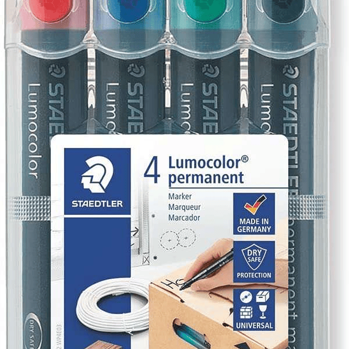 Staedtler Lumocolor 352 Pack de 4 Marcadores Permanentes - Secado Rapido - Practico Estuche de Sobremesa - Colores Rojo, Azul, Verde y Negro 1