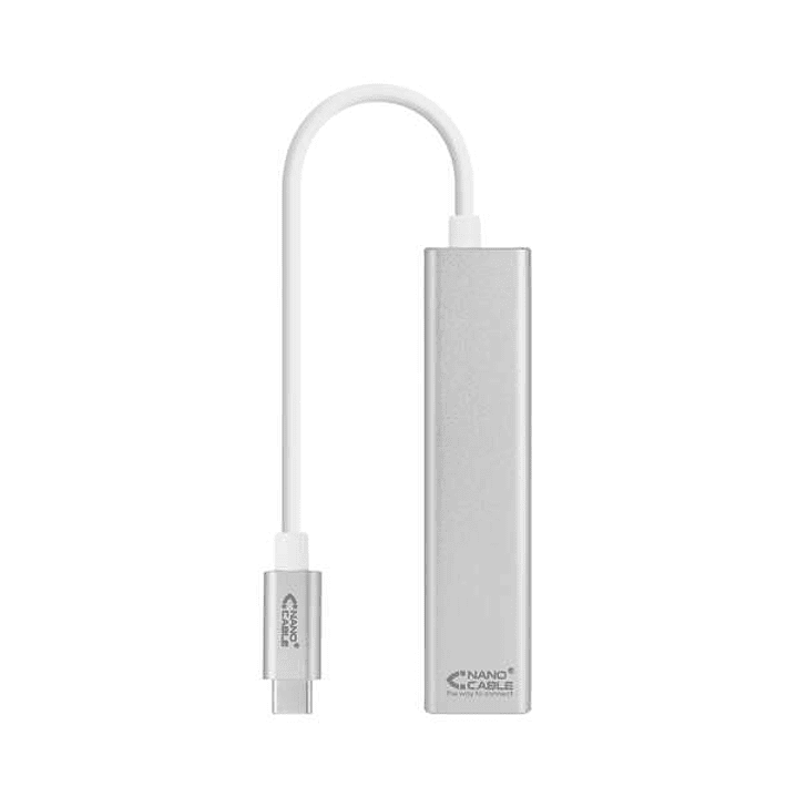 Nanocable Conversor USB-C a Ethernet Gigabit + 3xUSB 3.0 - Aluminio - 15 cm - Color Plata 1