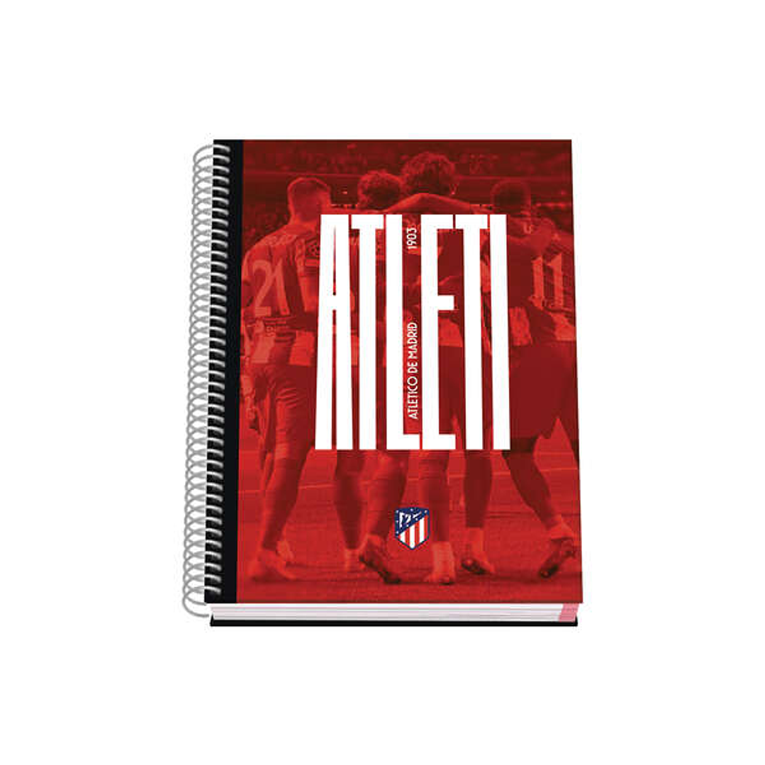 Dohe Atletico de Madrid Atleti Cuaderno Espiral Tapa Dura - Tamaño A5 de 100 Hojas 90gr - Hojas Microperforadas con 2 Taladros - Cuadricula 5mm 1