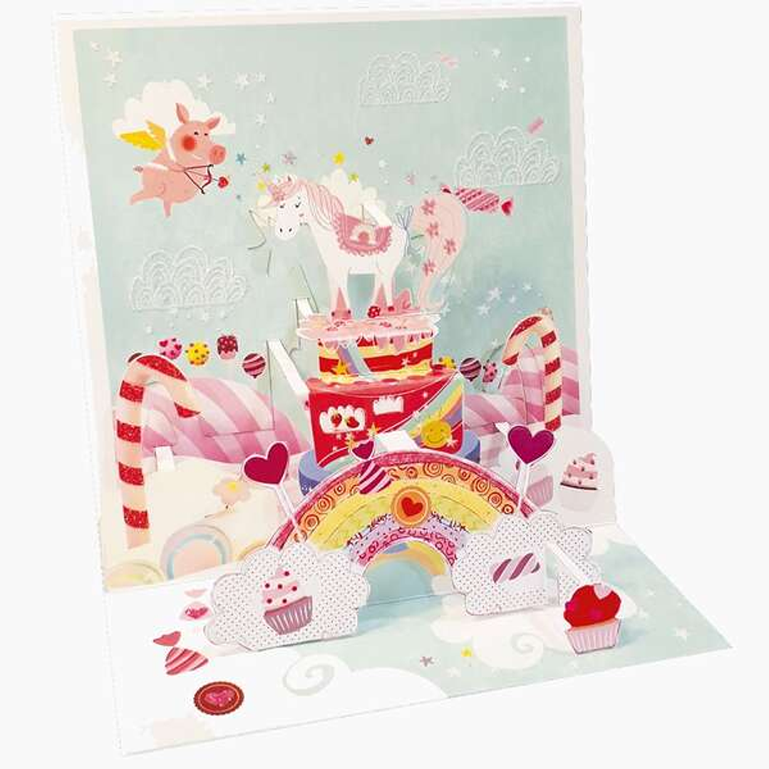 Pictura Tarjeta 3D Pop-Up Unicornio - 16x16cm - Tematica Unicornio - Embolsada Individualmente - Incluido Sobre Blanco - Papel con Certificacion FSC 1