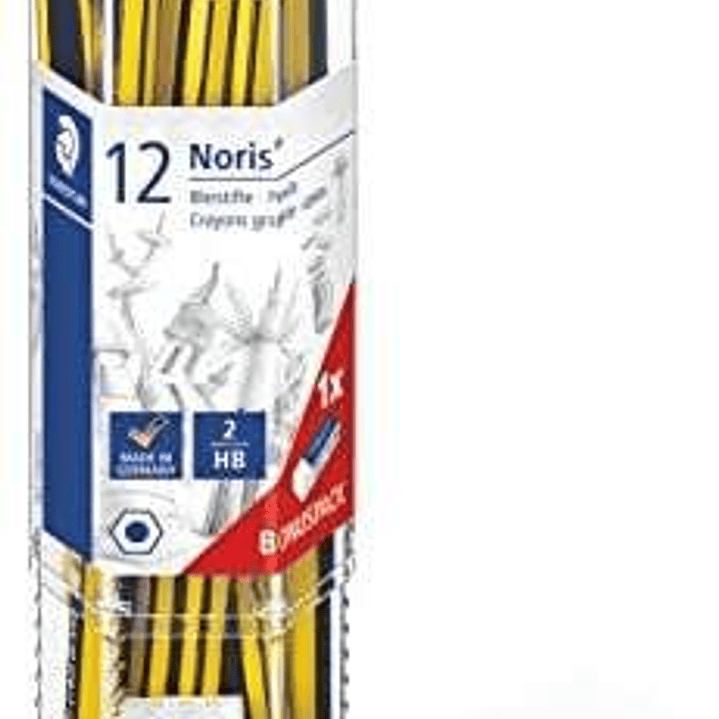 Staedtler Noris 120 Pack de 12 Lapices de Grafito Hexagonales + Goma de Borrar - Mina HB Ultrarresistente de 2mm - Madera de Bosques Sostenibles 1