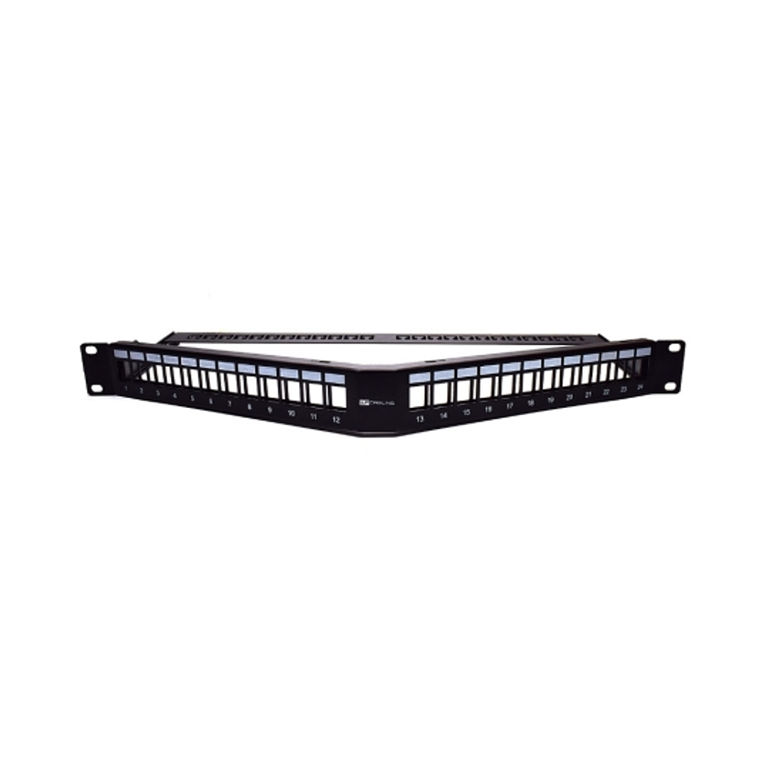 WP Patch Panel de 24 Puertos RJ45 CAT6 UTP - 1U Keystone Angulado - Color Negro 1
