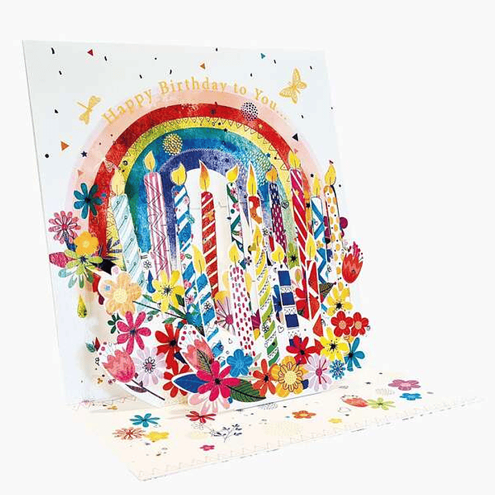 Pictura Tarjeta 3D Pop-Up - 16x16cm - Tematica Velas de Cumpleaños - Embolsada Individualmente - Incluido Sobre Blanco - Papel con Certificacion FSC 1