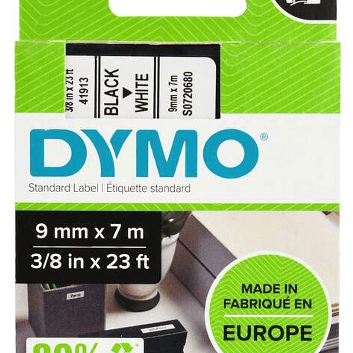 Dymo D1 40913 Cinta de Etiquetas Original para Rotuladora - Texto negro sobre fondo blanco - Ancho 9mm x 7 metros - S0720680 1