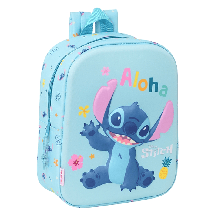 Safta Stitch Mochila Guarderia 3D - Asa de Mano - Compartimento Principal con Cremallera - 22x27x10cm - Color Azul 1