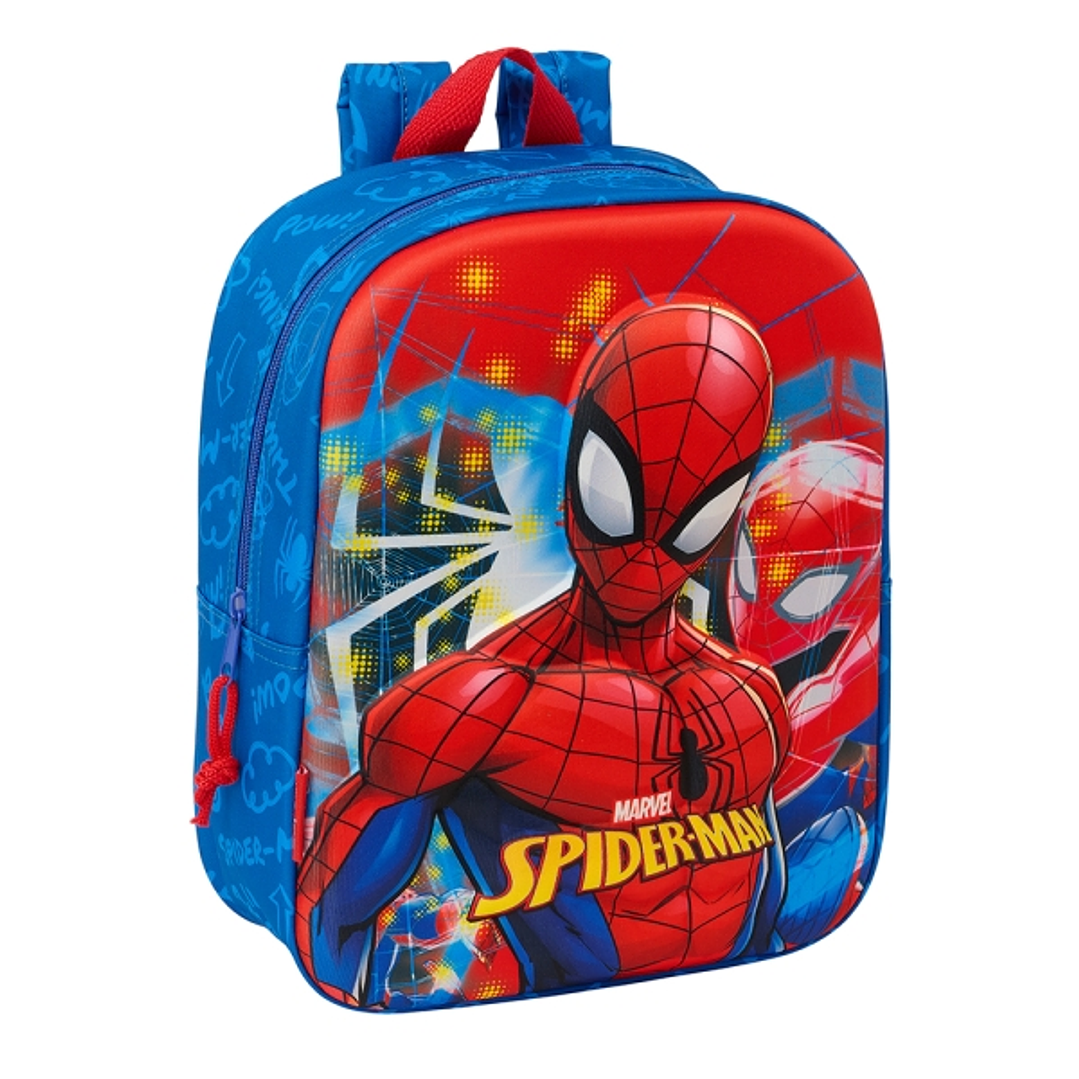 Safta Spider-Man Mochila Guarderia 3D - Asa de Mano - Compartimento Principal con Cremallera - 22x27x10cm - Color Azul 1