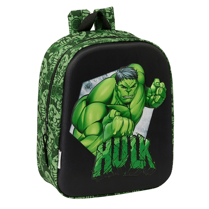 Safta Hulk Mochila Guarderia 3D - Asa de Mano - Compartimento Principal con Cremallera - 22x27x10cm - Color Negro/Verde 1