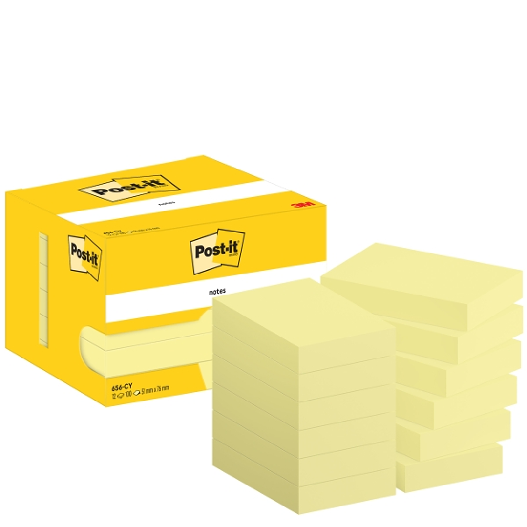 Post-It Pack de 12 Blocs de 100 Notas Adhesivas Reposicionables - Forma Rectangular - 51x76mm - Color Amarillo Claro 1