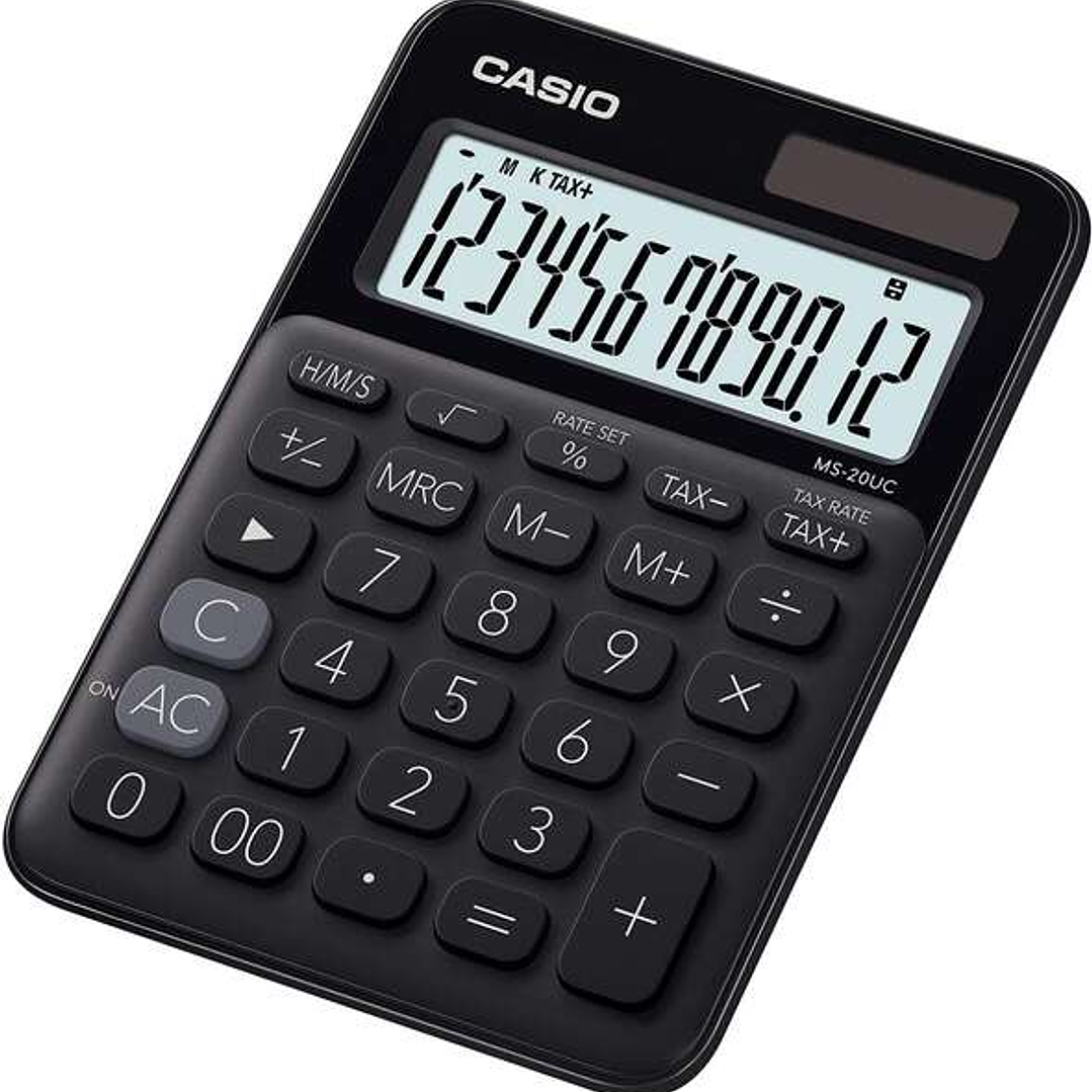Casio MS-20UC Calculadora de Sobremesa Pequeña - Pantalla LCD de 12 Digitos - Alimentacion Solar y Pilas - Color Negro 1